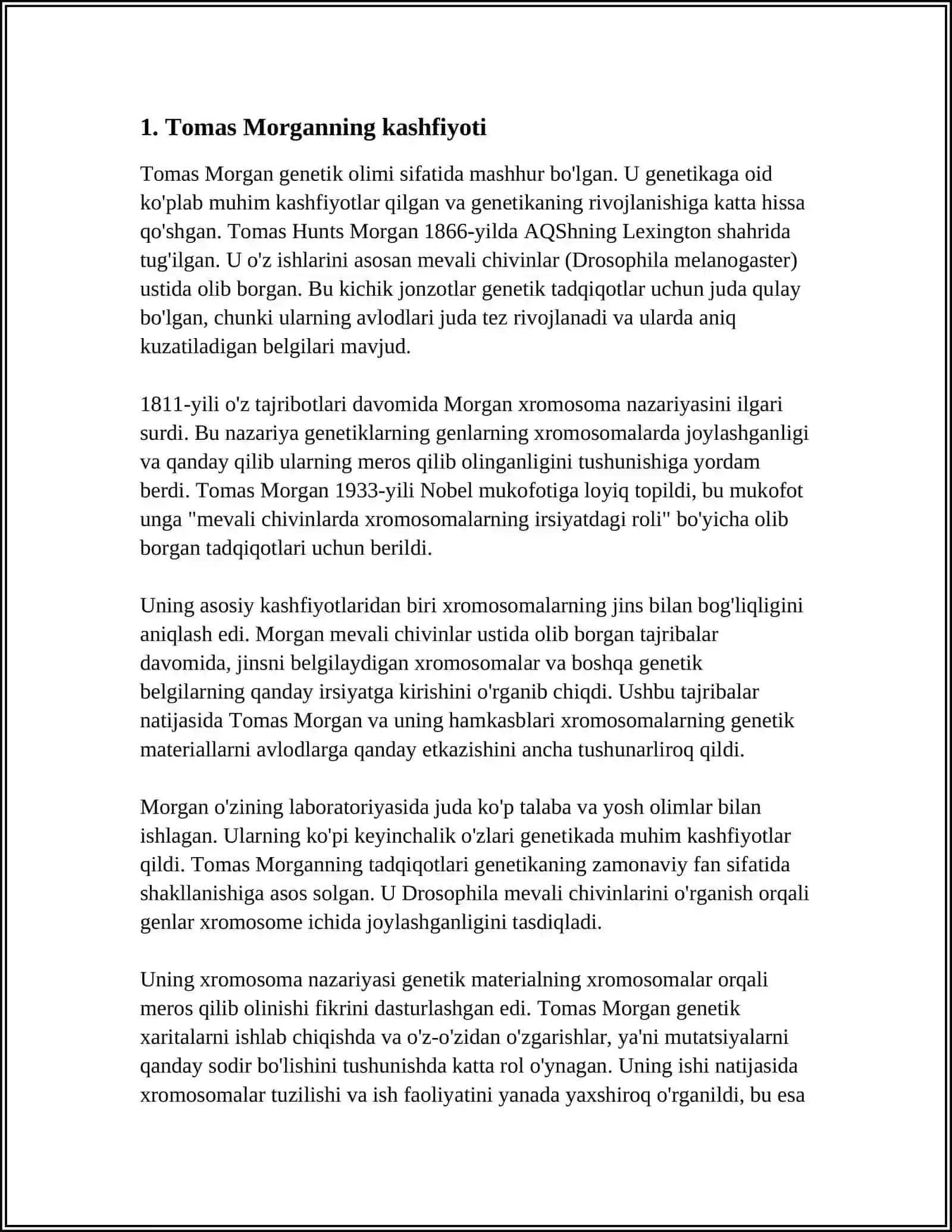 TOMAS MORGANNING XROMOSOMA NAZARIYASI.JINS GENETIKASI 3
