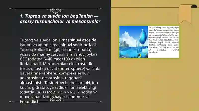 Tuproq va suvdagi ion bogʻlanishli moddalarni: Aniqlash va tozalash yechimlari 3