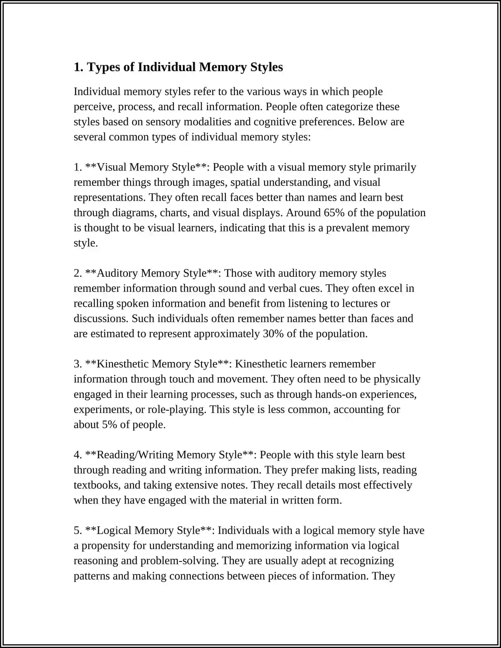 MUSTAQIL ISH: INDIVIDUAL MEMORY STYLES 3