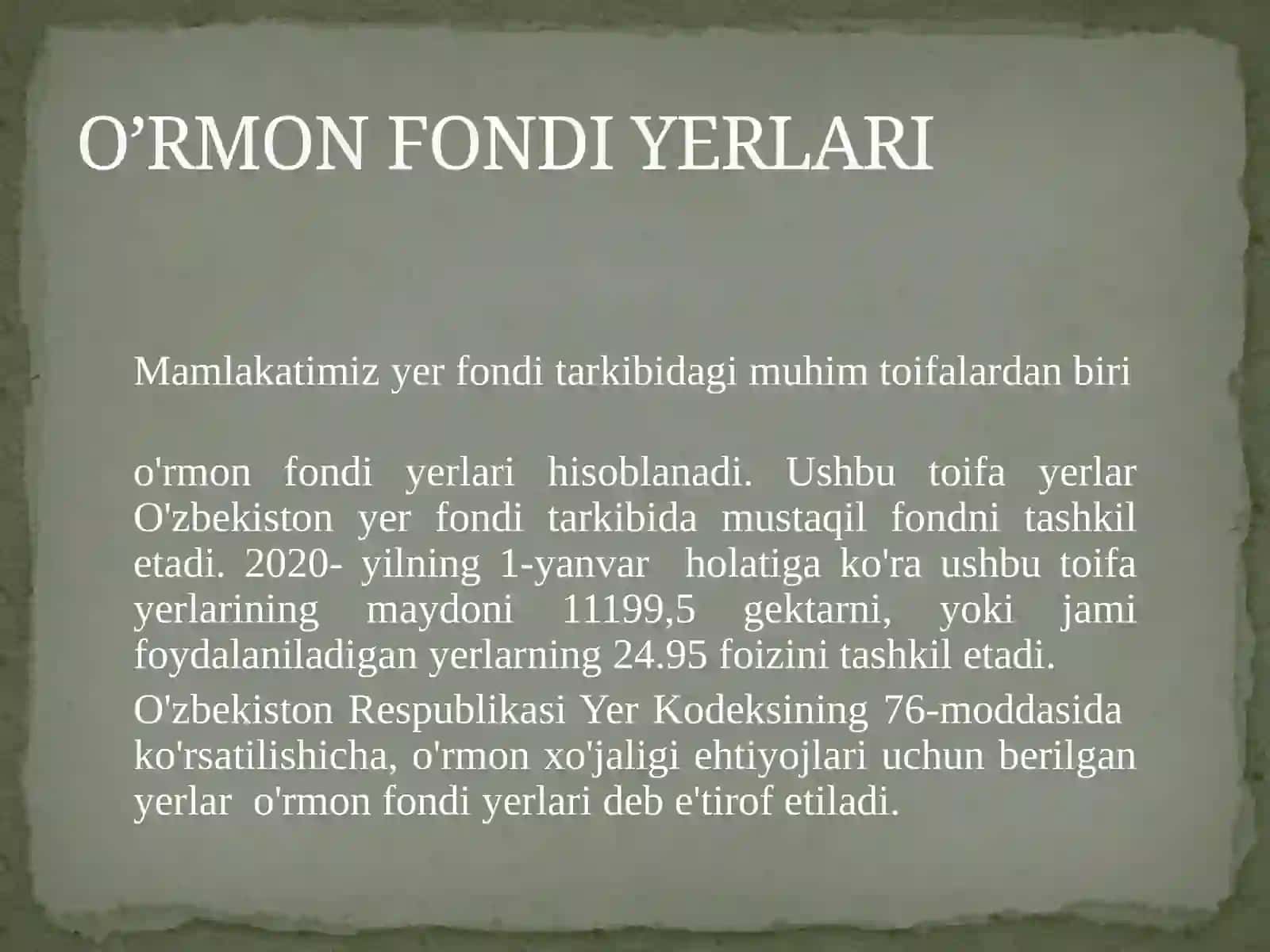 O’rmon fondi, suv fondi va zaxira yerlarning huquqiy holati 3