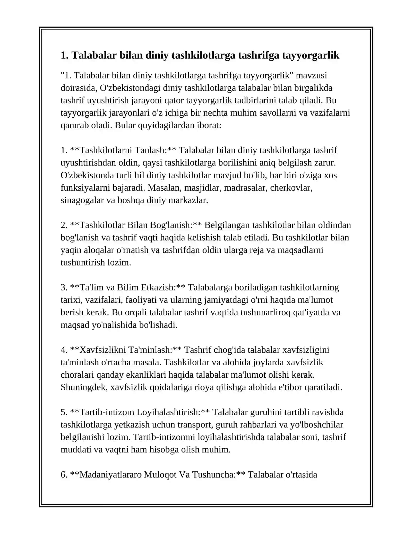 Talabalar bilan diniy tashkilotlarga borish 3