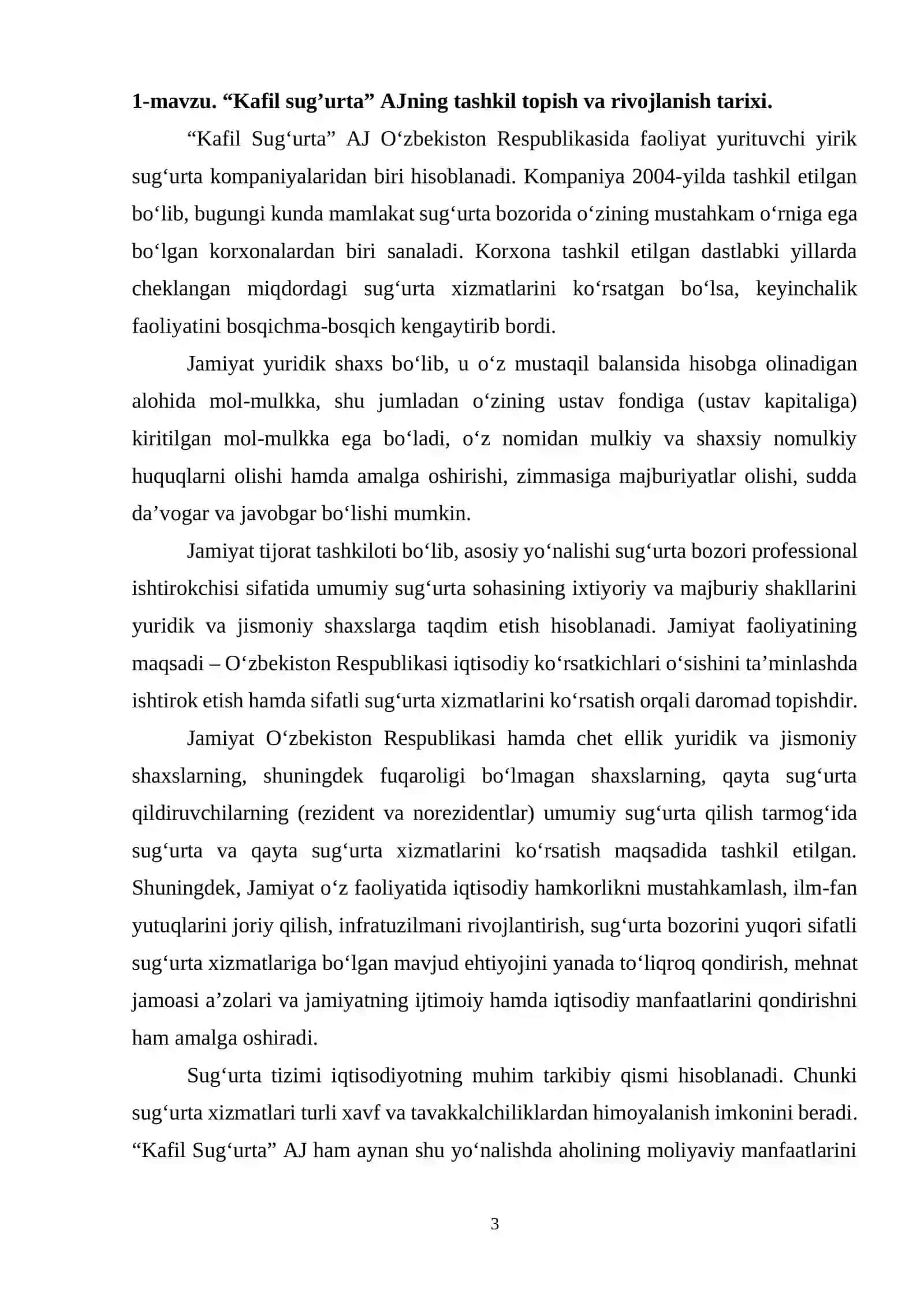 MALAKAVIY AMALIYOT BO‘YIChA HISOBOT. Kafil sugʻurta boyicha 3