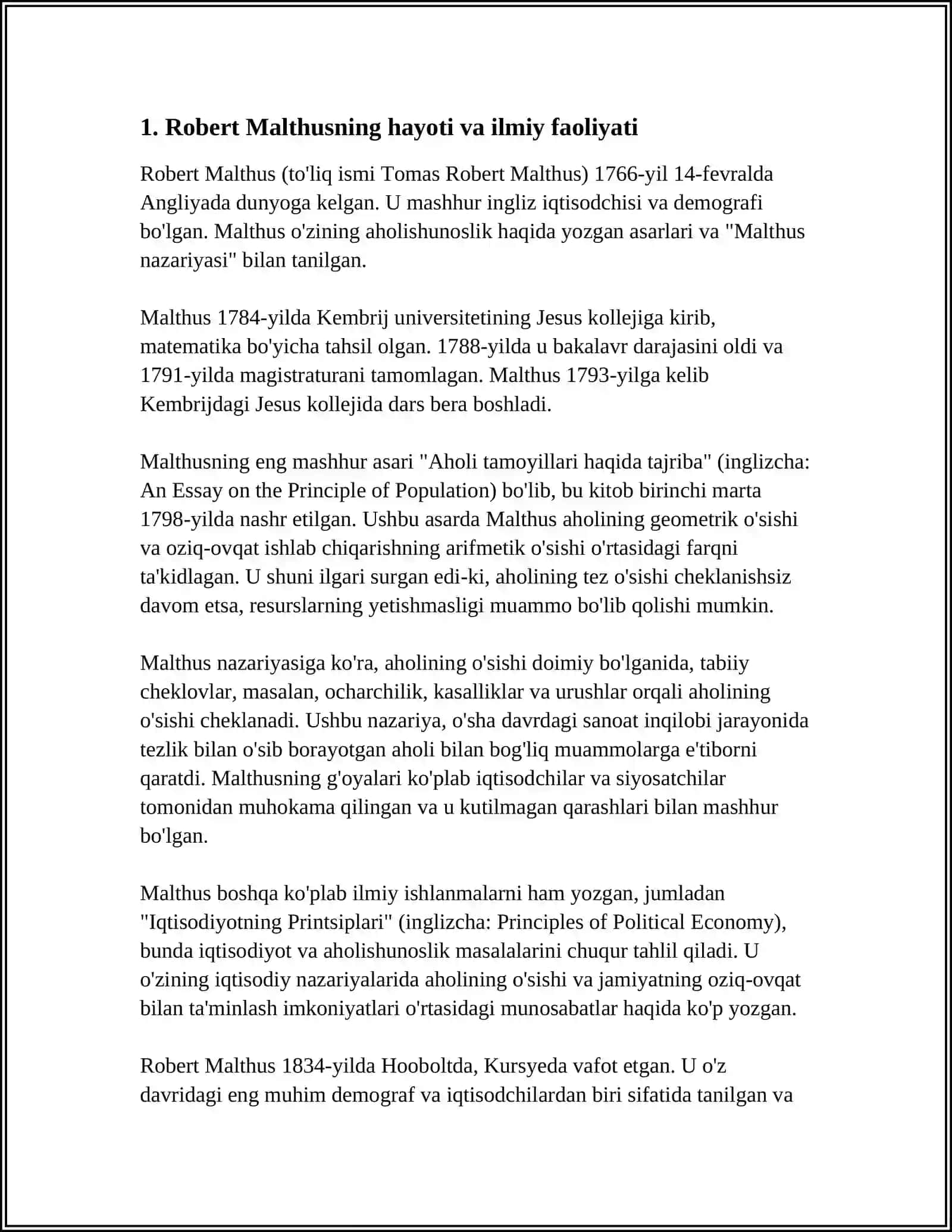 ROBERT MALTUSNING AHOLI NUFUZI NAZARIYASI VA ZAMONAVIY MALTUS TAʼLIMOTI 3