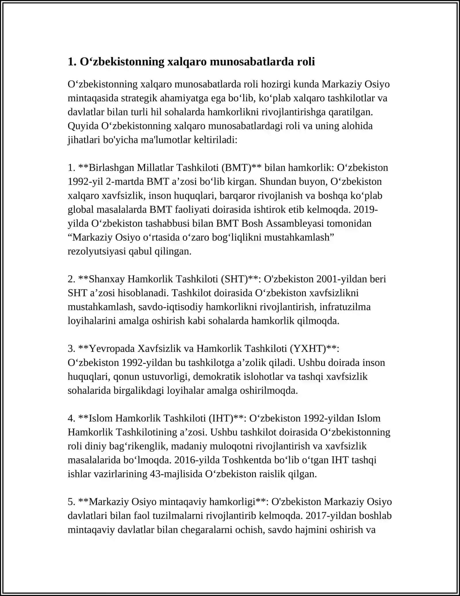 O‘zbekistonning Markaziy Osiyoda Tinchlik va Barqarorlikni Taminlashdagi O‘rni 3