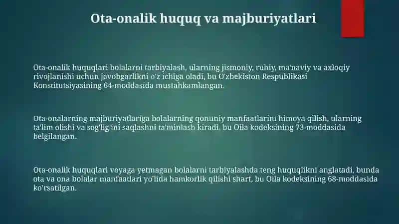 Ota-onalik huquq va majburiyatlari 3
