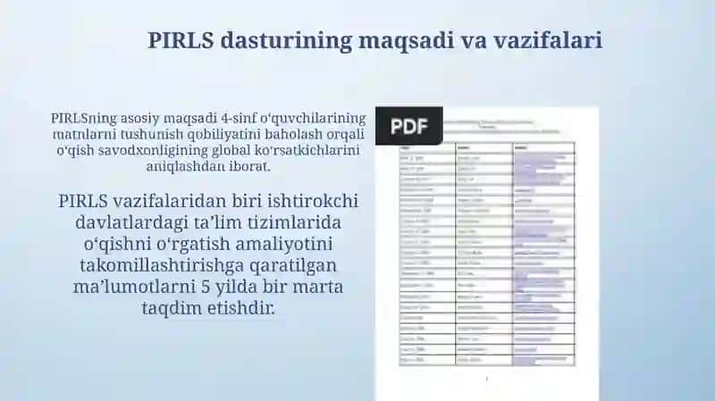 PIRLS xalqaro baholash dasturi mazmun va mohiyati 3