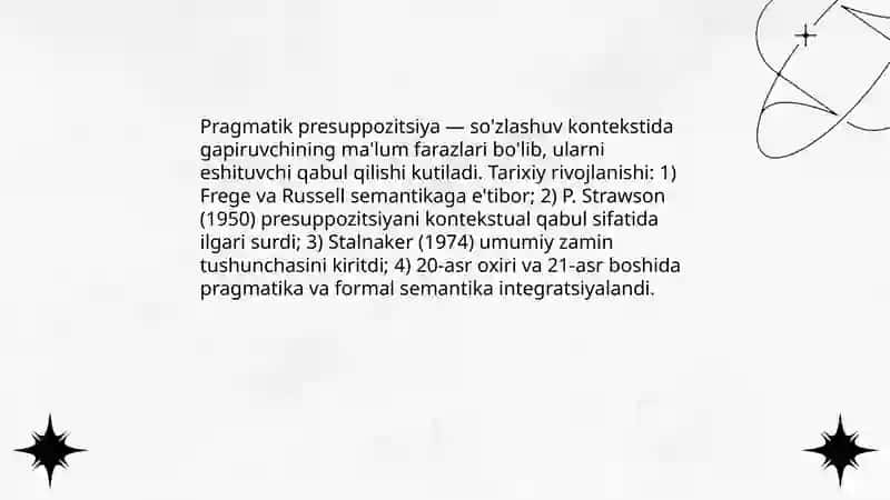 Pragmatik presuppozitsiya va tag maʼno haqidagi nazariy qarashlar 3
