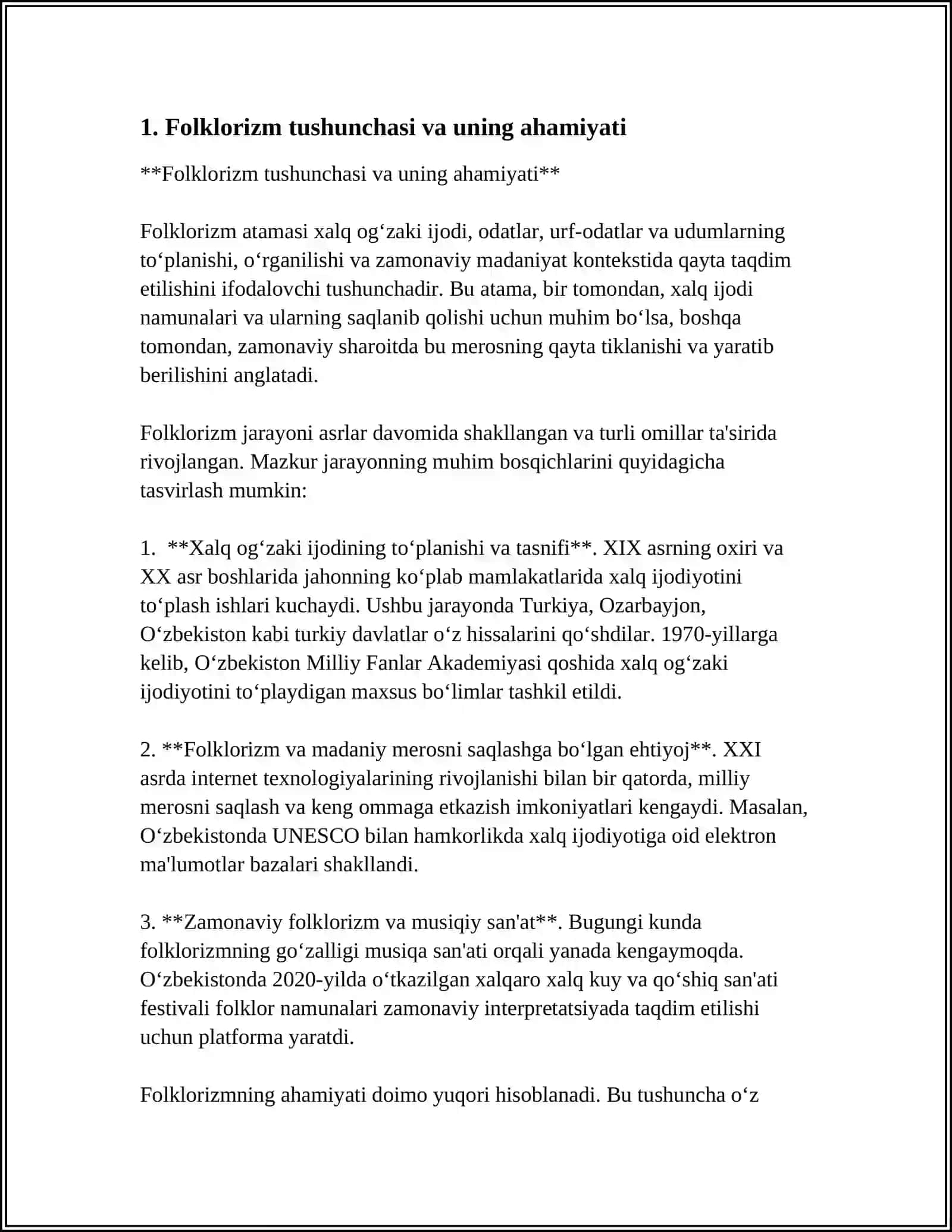 FOLKLORIZM TUSHUNCHASI. INDIVIDUAL IJODKORNING XALQ OG‘ZAKI IJODIDAN FOYDALANISH MAHORATI 3