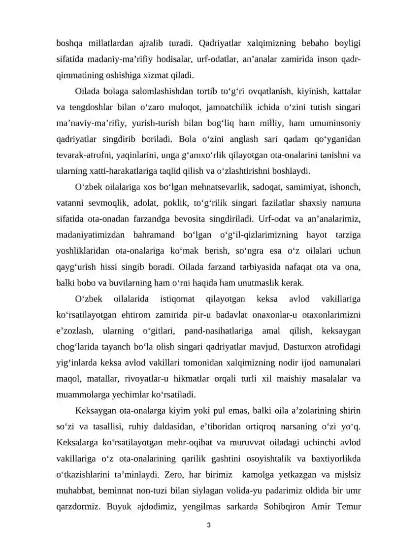 Oilaviy an’analar, qadriyatlar tahlili 3