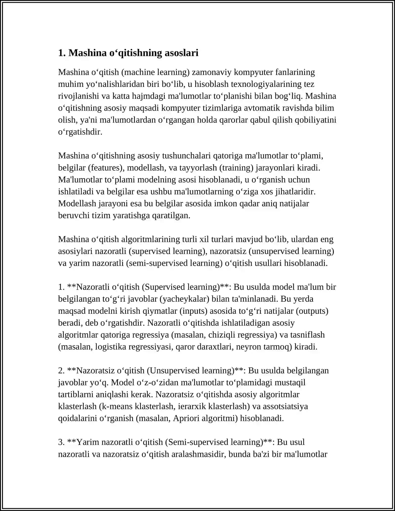 MASHINA O‘QITISHDA INSONNING O‘ZINI TUTISHINI PROGNOZ QILISH 3