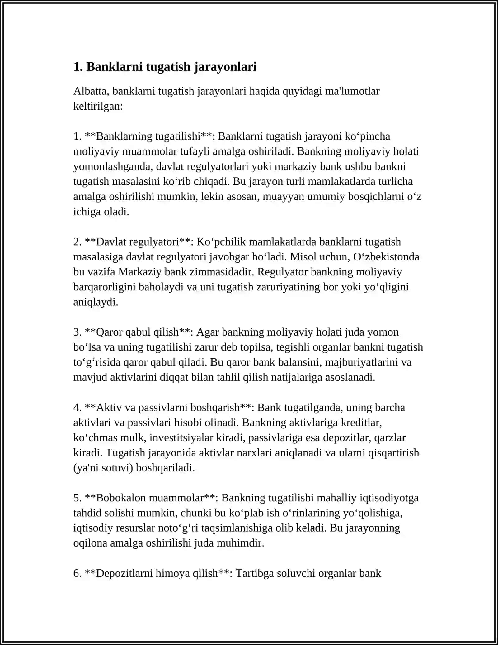 BANKLARNI TUGATISH VA QAYTA TASHKIL ETISH 3