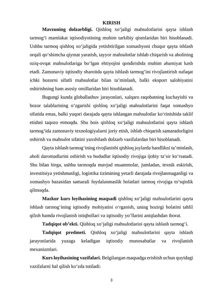 QISHLOQ XO'JALIGI MAHSULOTLARINI QAYTA ISHLASH TARMOG'INING RIVOJLANISH ISTIQBOLLARI 3