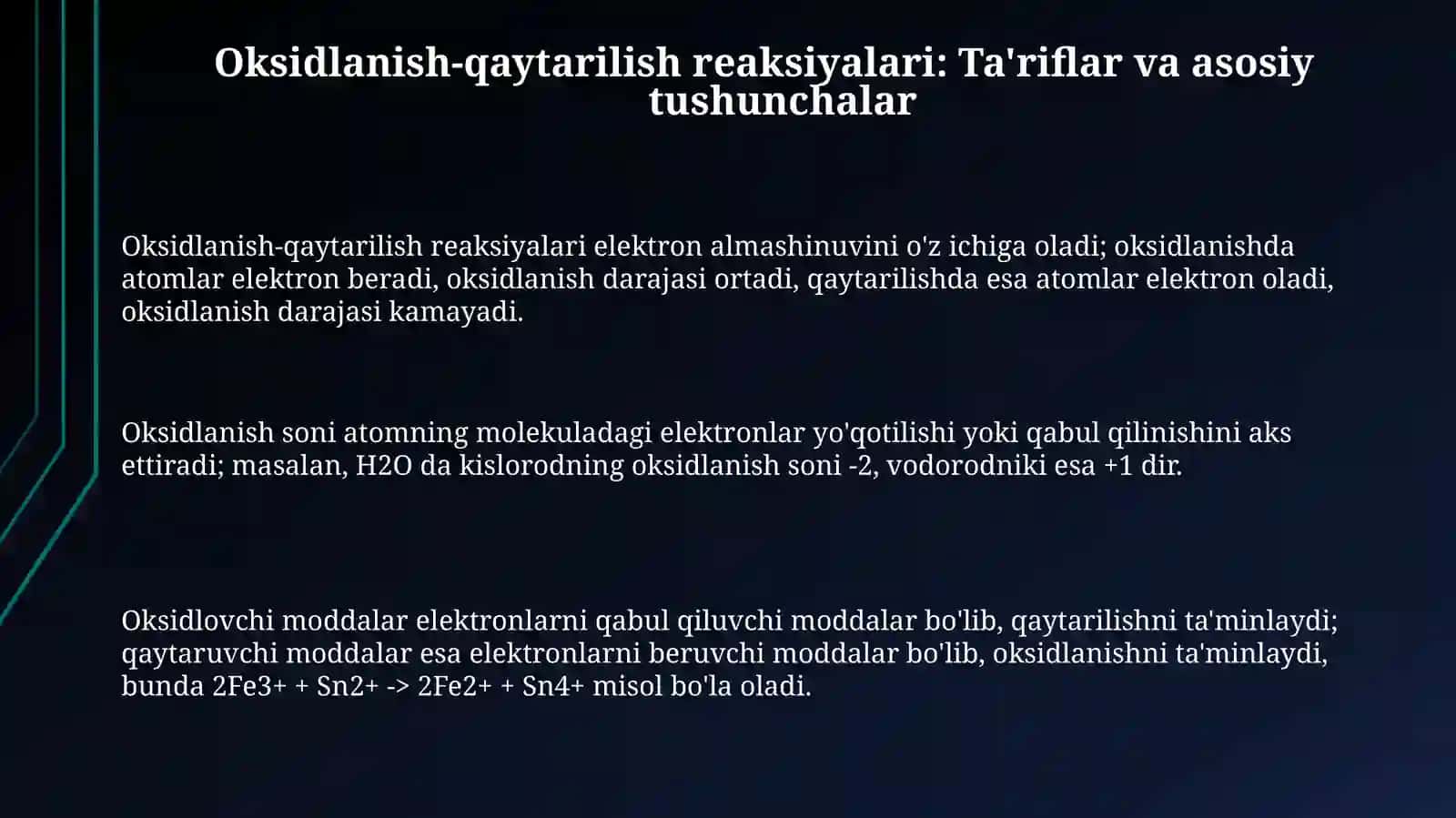 Oksidlanish-qaytarilish reaksiyalari: Asoslar va turlari 3