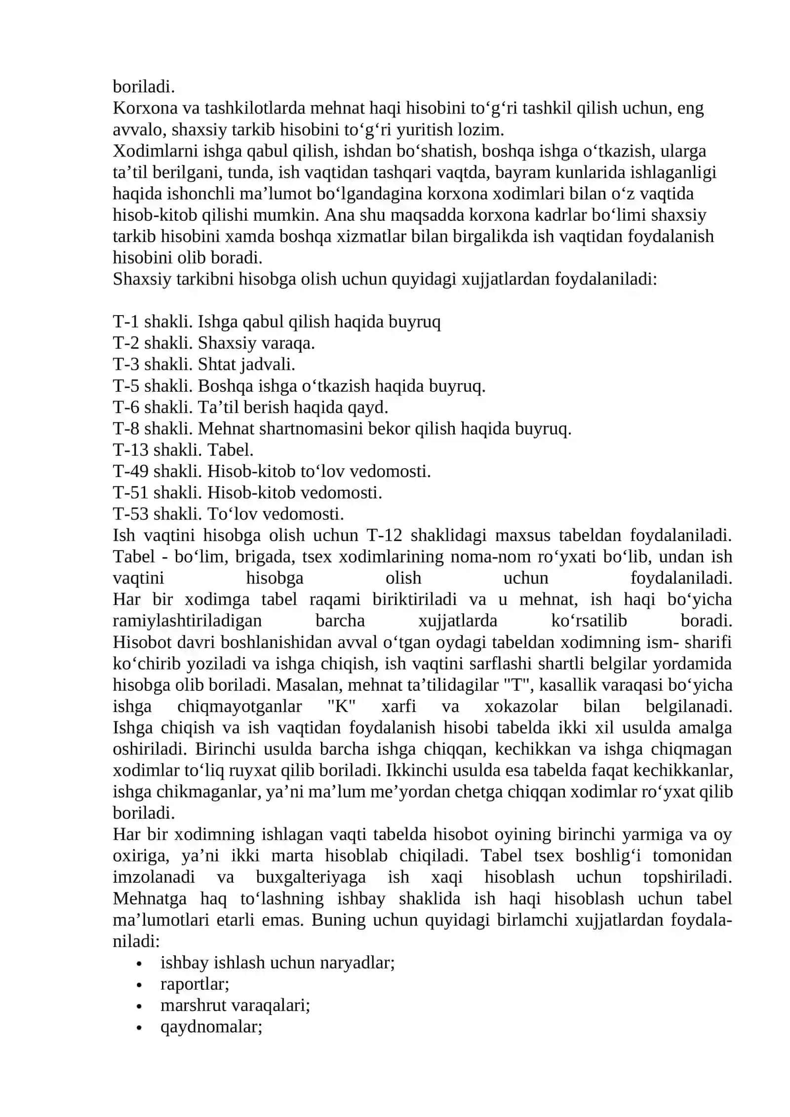Mehnat va ish xaqini dastlabki xujjatlarda rasmiylashtirish va umumlashtirish tartibi. Jismoniy shaxslar daromadlari va ish xaqidan ushlab qolinadigan summalar hisobi 3