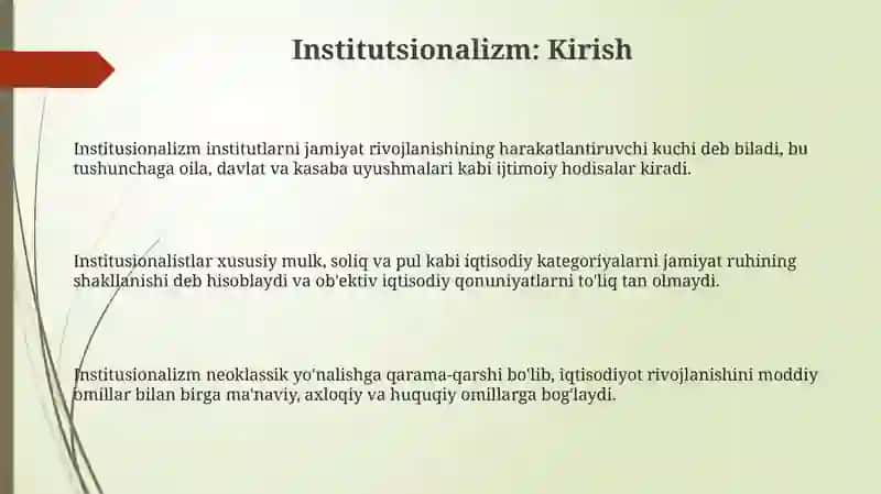 Institutsionalizm yo’nalishining iqtisodiy g’oyalari va asoschilari 3