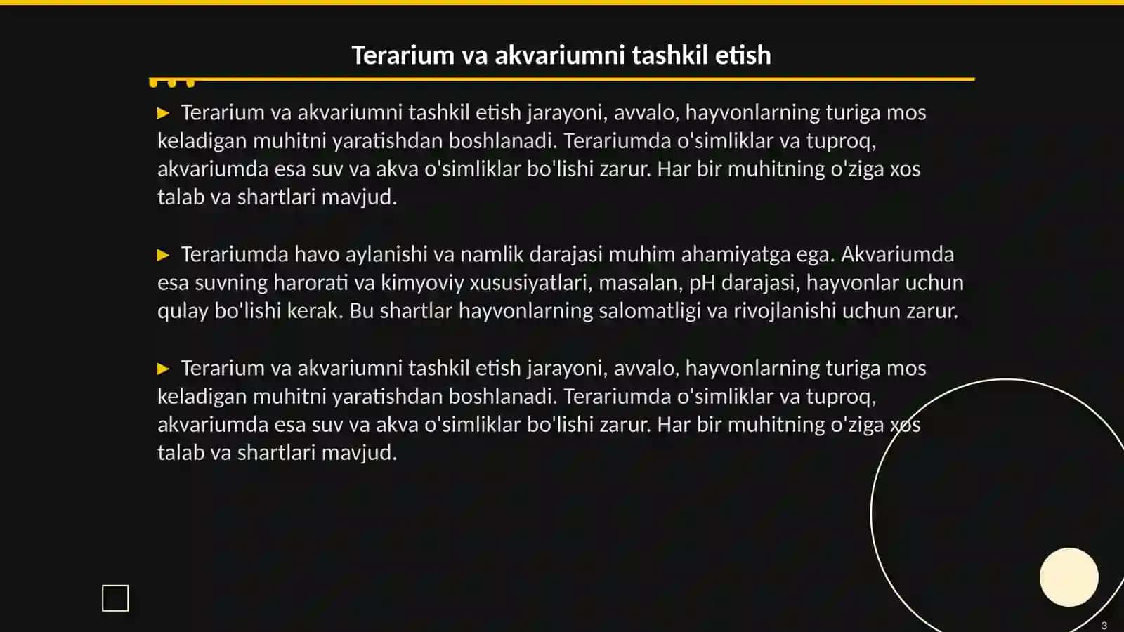Terarium va akvariumda yashovchi hayvonlarning shart sharoitlarini oʻrganish 3