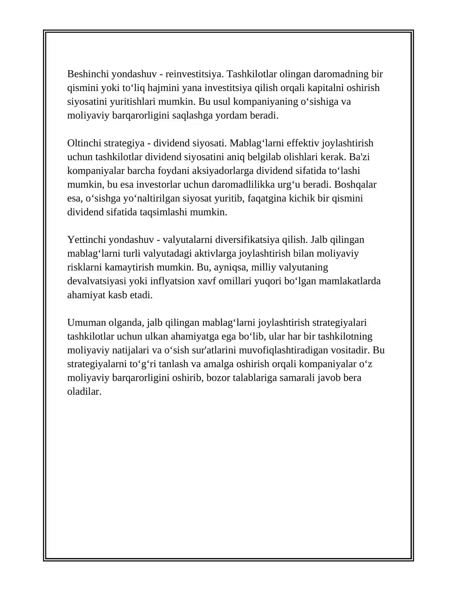 MOLIYAVIY REJALASHTIRISHDA JALB QILINGAN MABLAG‘LAR HAMDA VAQTINCHA BO‘SH TURGAN MABLAG‘LARNI JOYLASHTIRISH MENEJMENTI 3