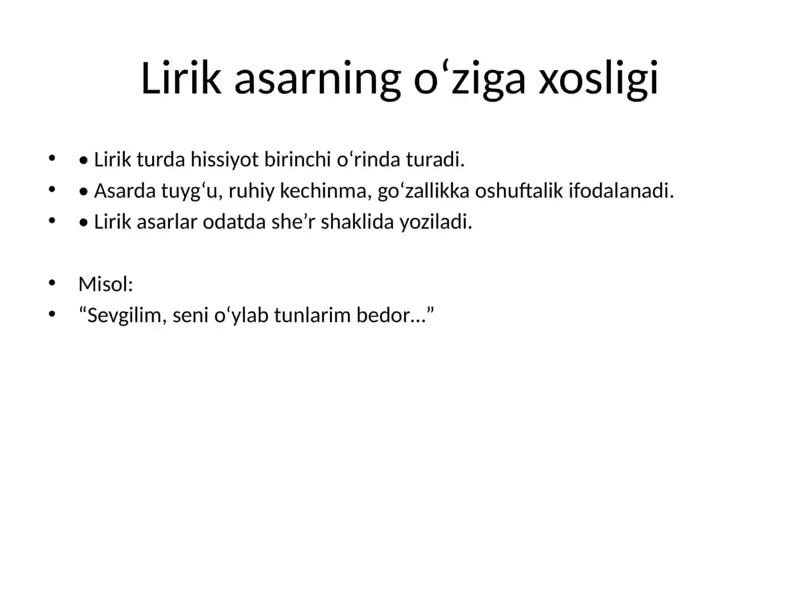 Lirik turdagi asarlarni ifodali o‘qish 3