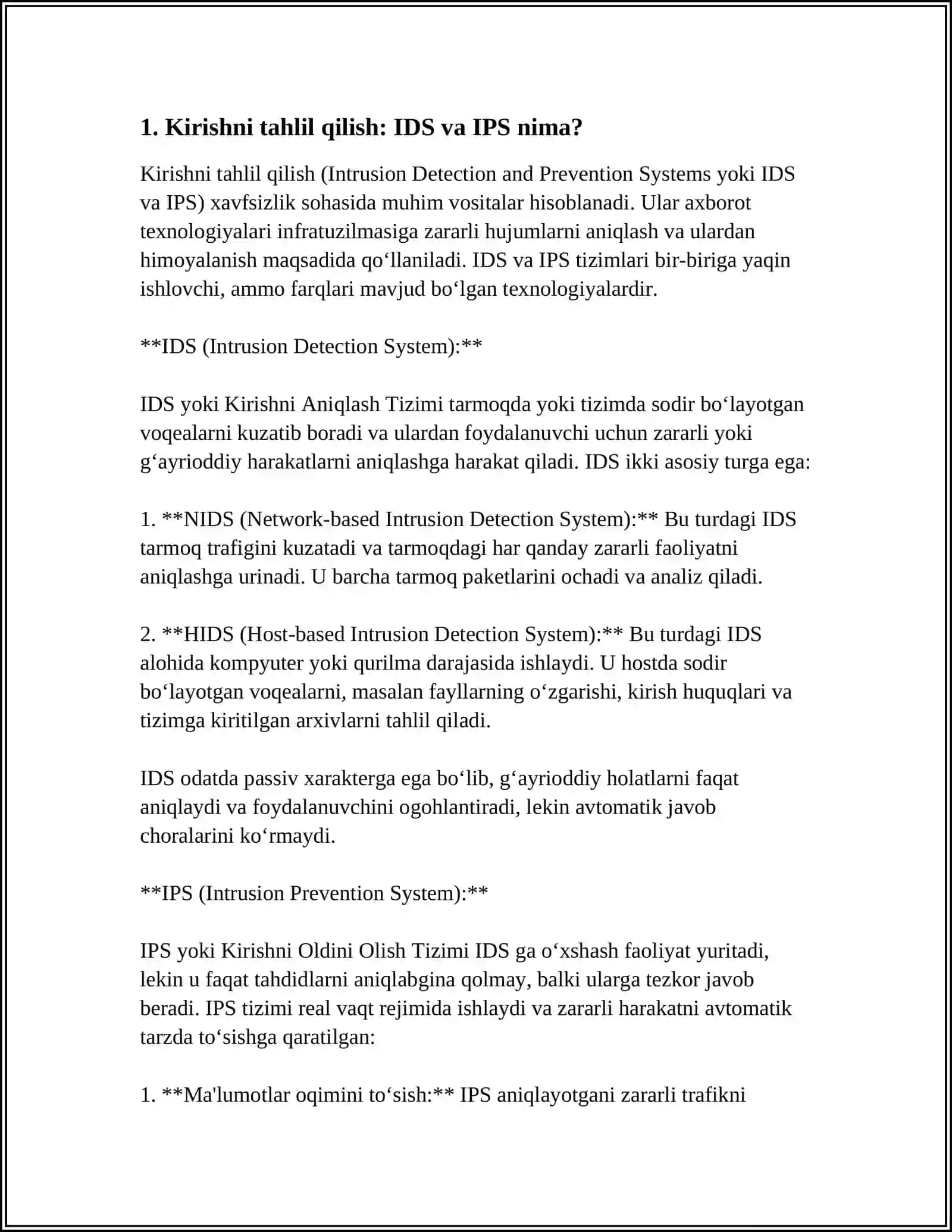 LINUX OPERATSION TIZIMIDA IDS ( INTRUSION DETECTION SYSTEM) VA IPS ( INTRUSION PREVENTION SYSTEM ) NI SOZLASH 3