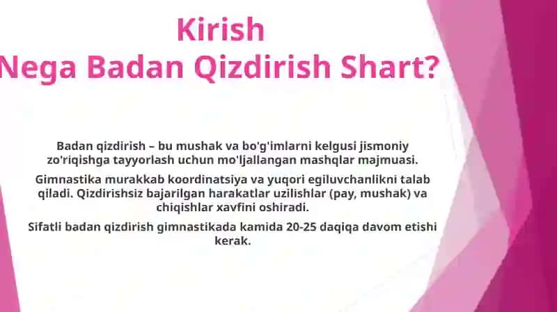 Badan qizdirish mashqlari / Gimnastika uchun badan qizdirish mashqlari 3