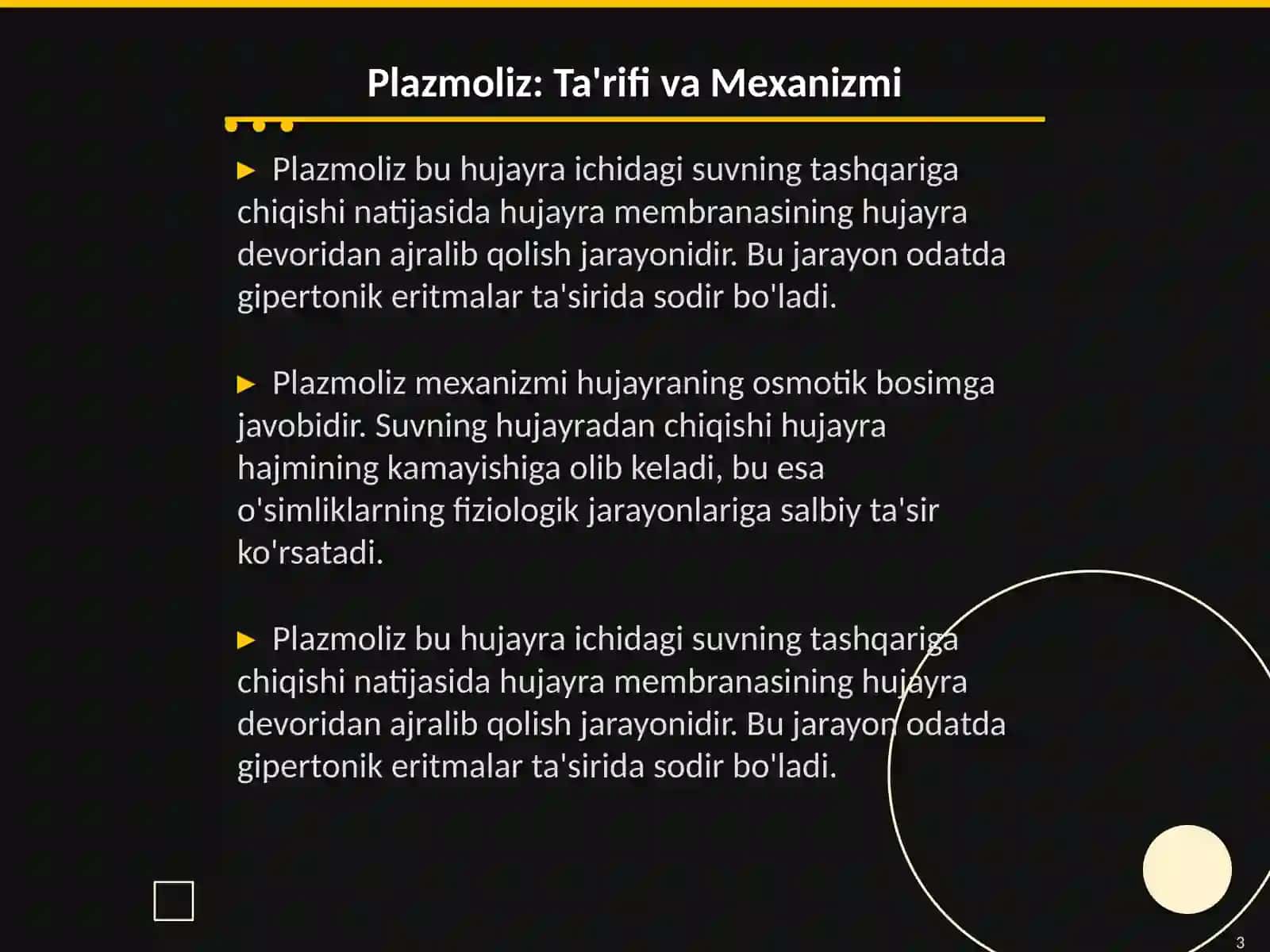 Plazmoliz va deplazmoliz hodisalarini turli oʻsimlik hujayralarida oʻrganish 3