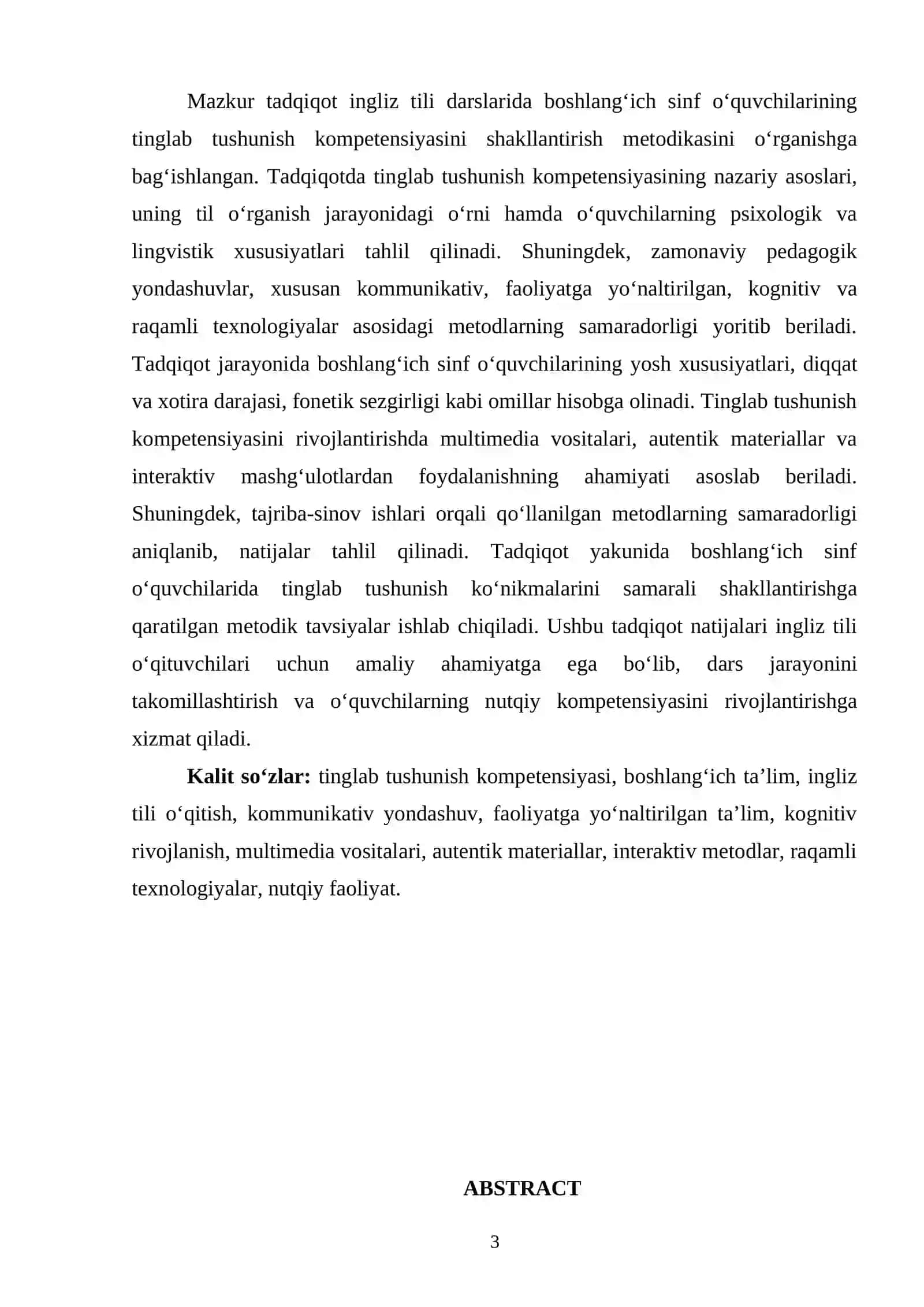 Ingliz tili darslarida boshlang‘ich sinf o‘quvchilarining  tinglab tushunish kompetensiyasini shakllantirish metodikasi 3