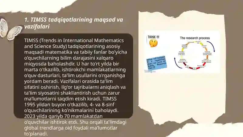 Xalqaro baholash tadqiqotlariga oid ilmiy -metodik adabiyotlarni tahlil qilish. TIMSS 3