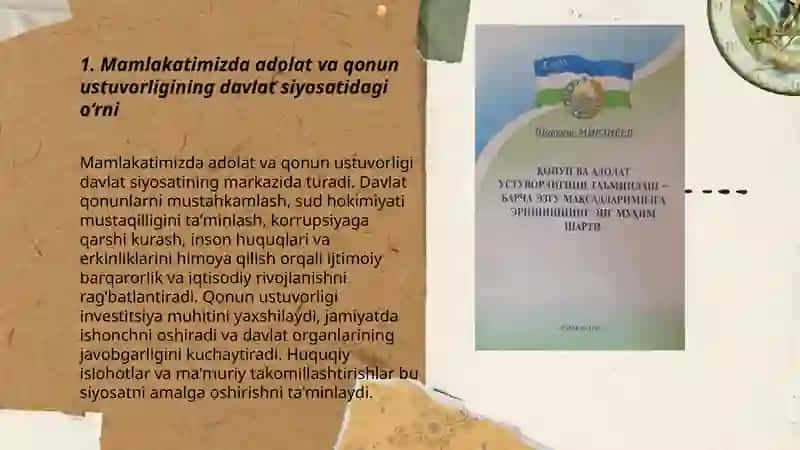 Mamlakatimizda adolat va qonun ustuvorligi tamoyillarini taraqqiyotning eng asosiy va zarur shartiga aylantirish 3