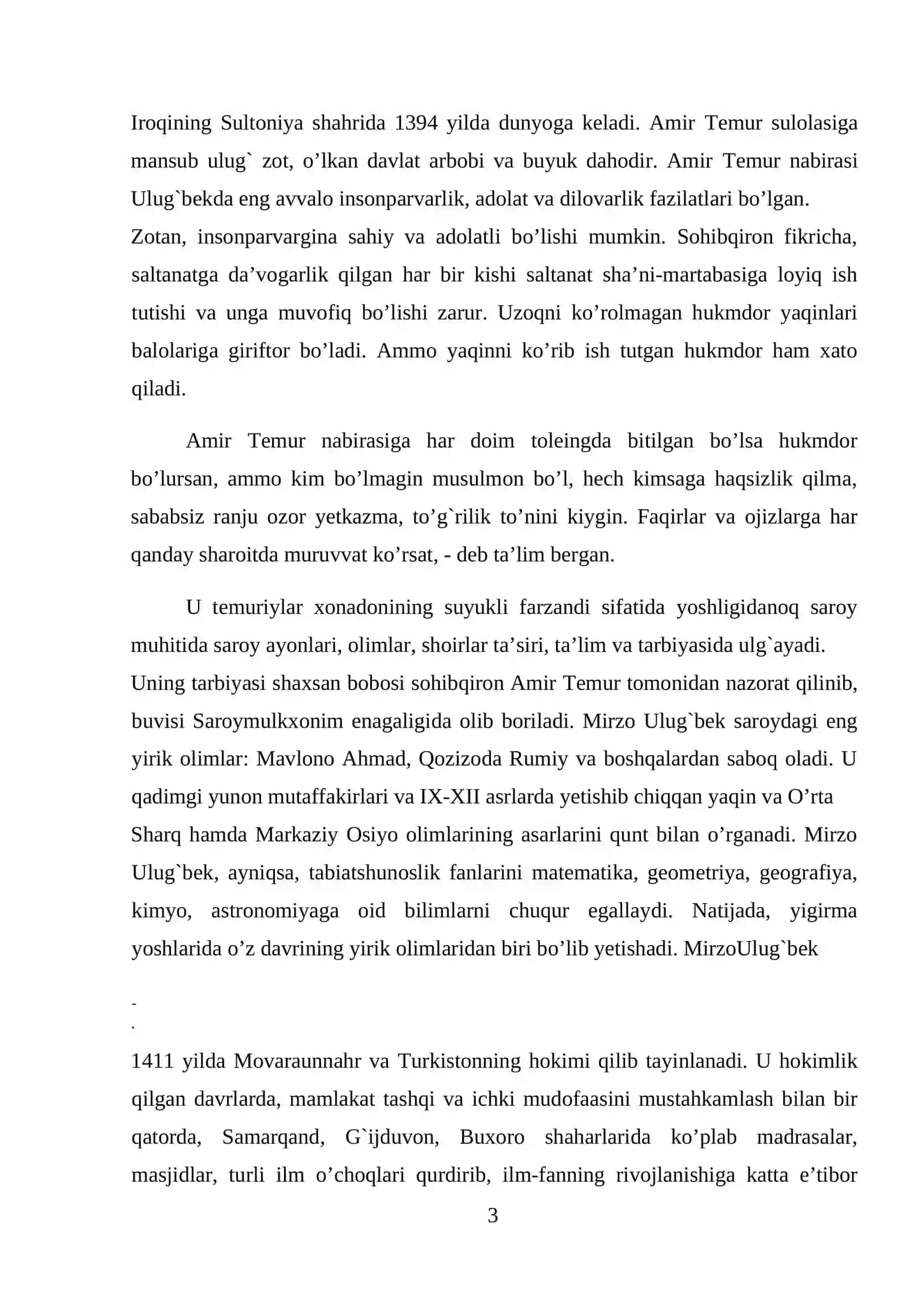 Mirzo Ulug`bekning o’rta asrlar sharoitida namoyon etgan ilmiy jasorati 3