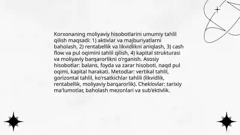 Korxonaning moliyaviy holatini tahlili 3