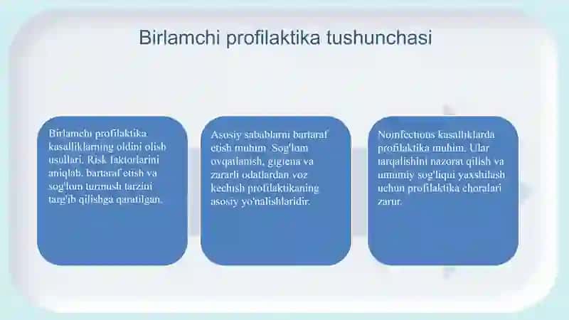Yuqumli bo‘lmagan kasalliklarning birlamchi, ikkilamchi, uchlamchi profilaktikasi 3