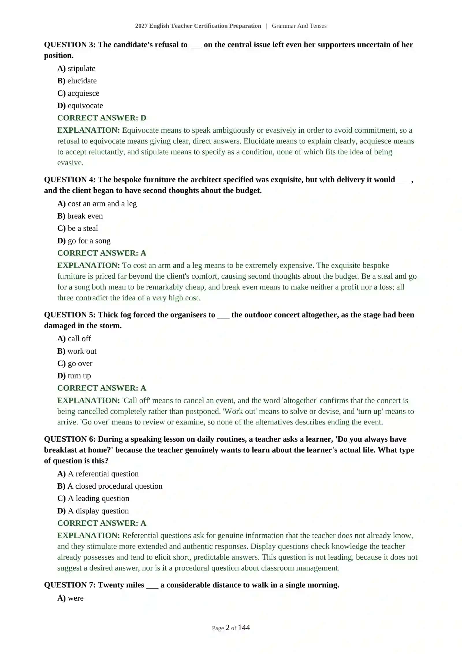 2027 English Teacher Certification Preparation | Grammar And Tenses 3