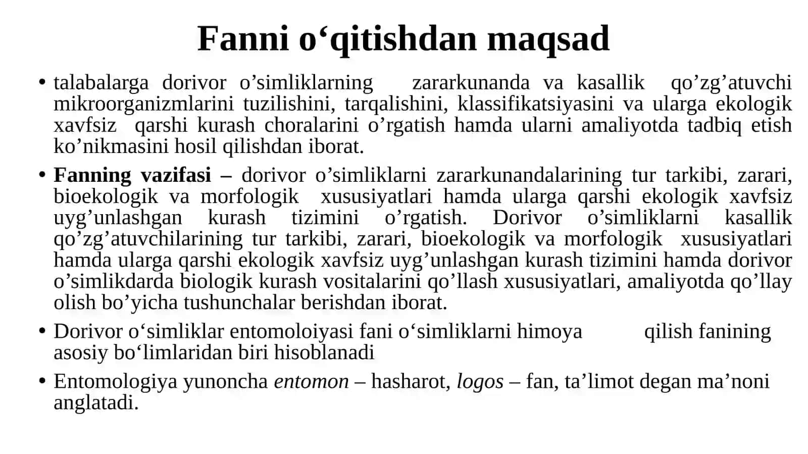 DORIVOR O‘SIMLIKLAR ENTOMOLOGIYASI FANIGA KIRISH 3