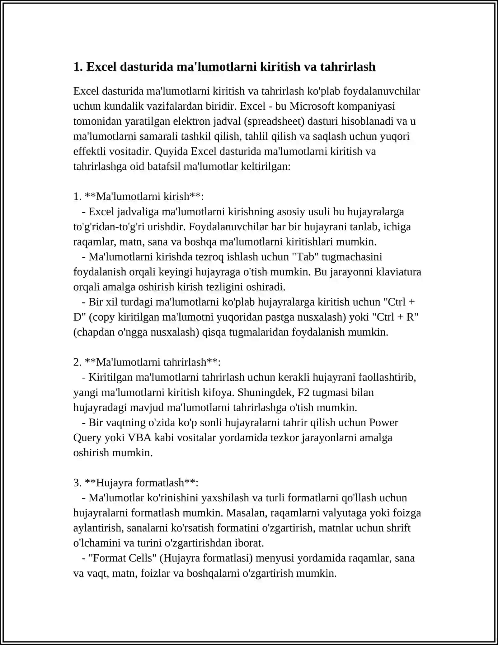 MICROSOFT EXCEL ELEKTRON JADVAL MUXARRIRI YORDAMIDA TIBBIY BIOLOGIK TAJRIBA NATIJALARINI STATISTIK QAYTA ISHLASH VA BAHOLASH 3