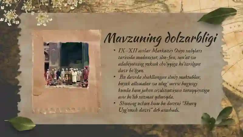 IX-XII asrlarda mamlakatimiz hududida ' ro y bergan madaniy ' uyg onish (Renessans) 3