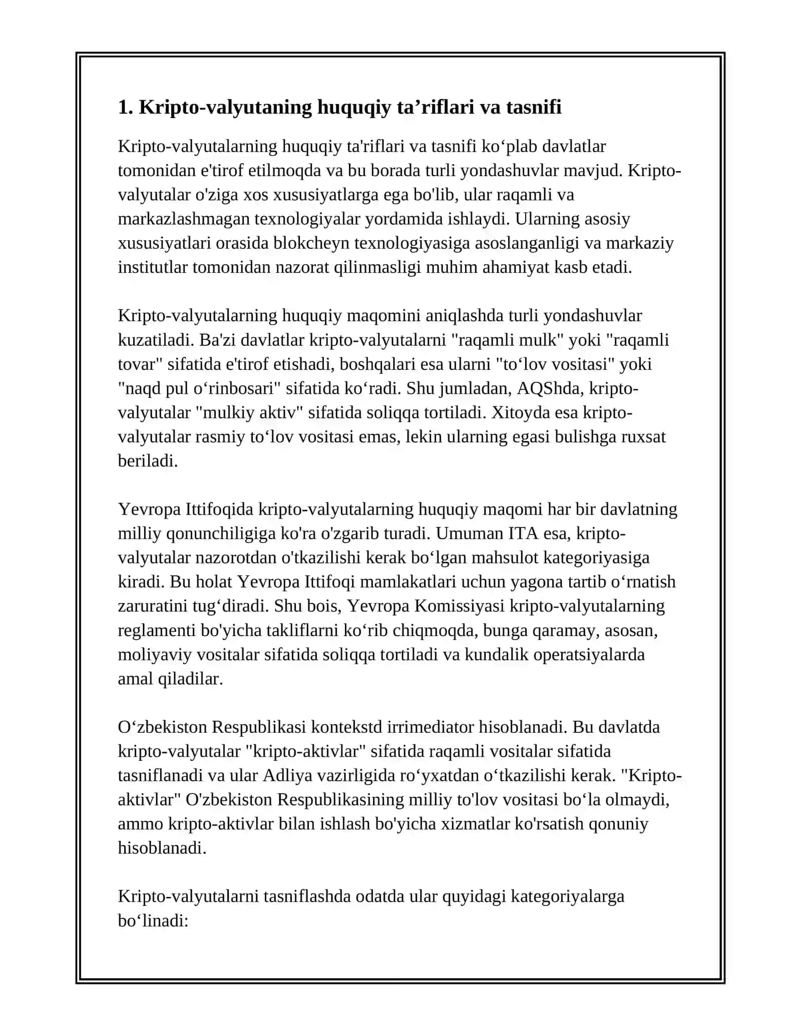 KRIPTA VALYUTANING XUQUQIY VA MEʼYORIY ASOSLARI 3