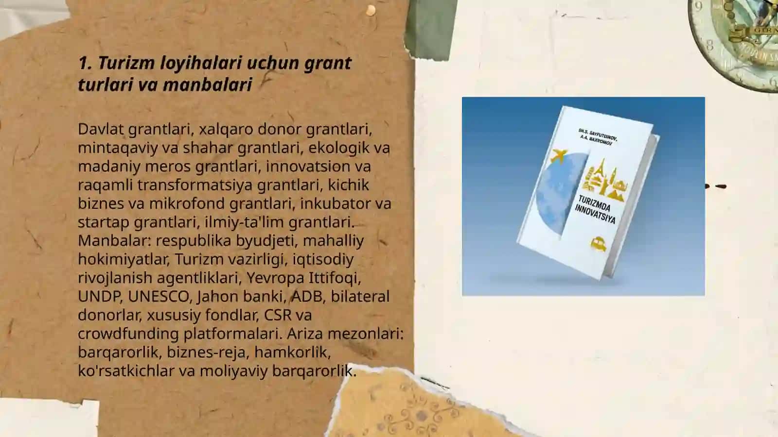 Turizmda grand, imtiyozlar va kompensatsiya Azimjonov 3