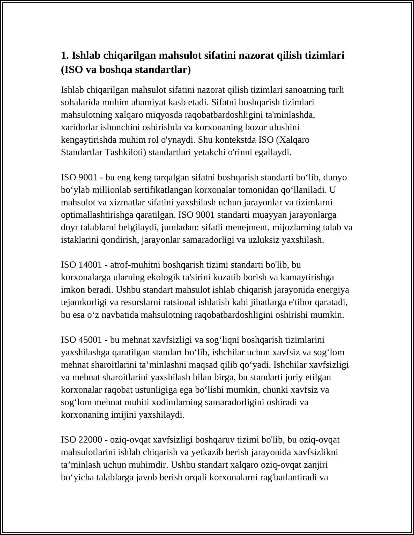 ISHLAB CHIQARILGAN MAHSULOT SIFATI, RAQOBATBARDOSHLIGI, ASSORTIMENT (XILMA- XILLIGI) 3