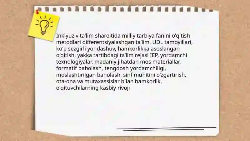 Milliy tarbiya fanini oʻqitishning inklyuziv taʼlim shakli 3