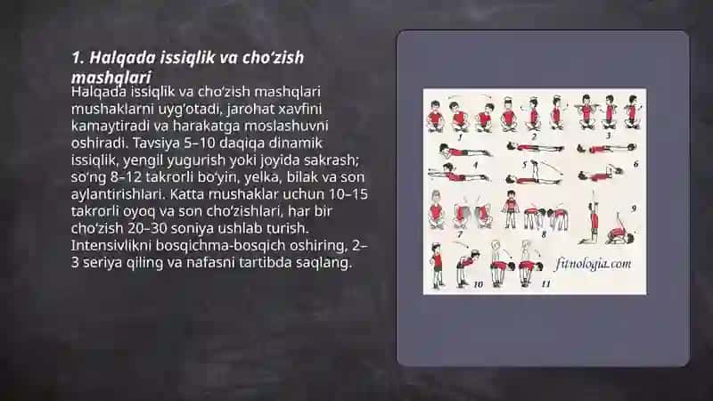 Halqada issiqlik va choʻzish mashqlari 3