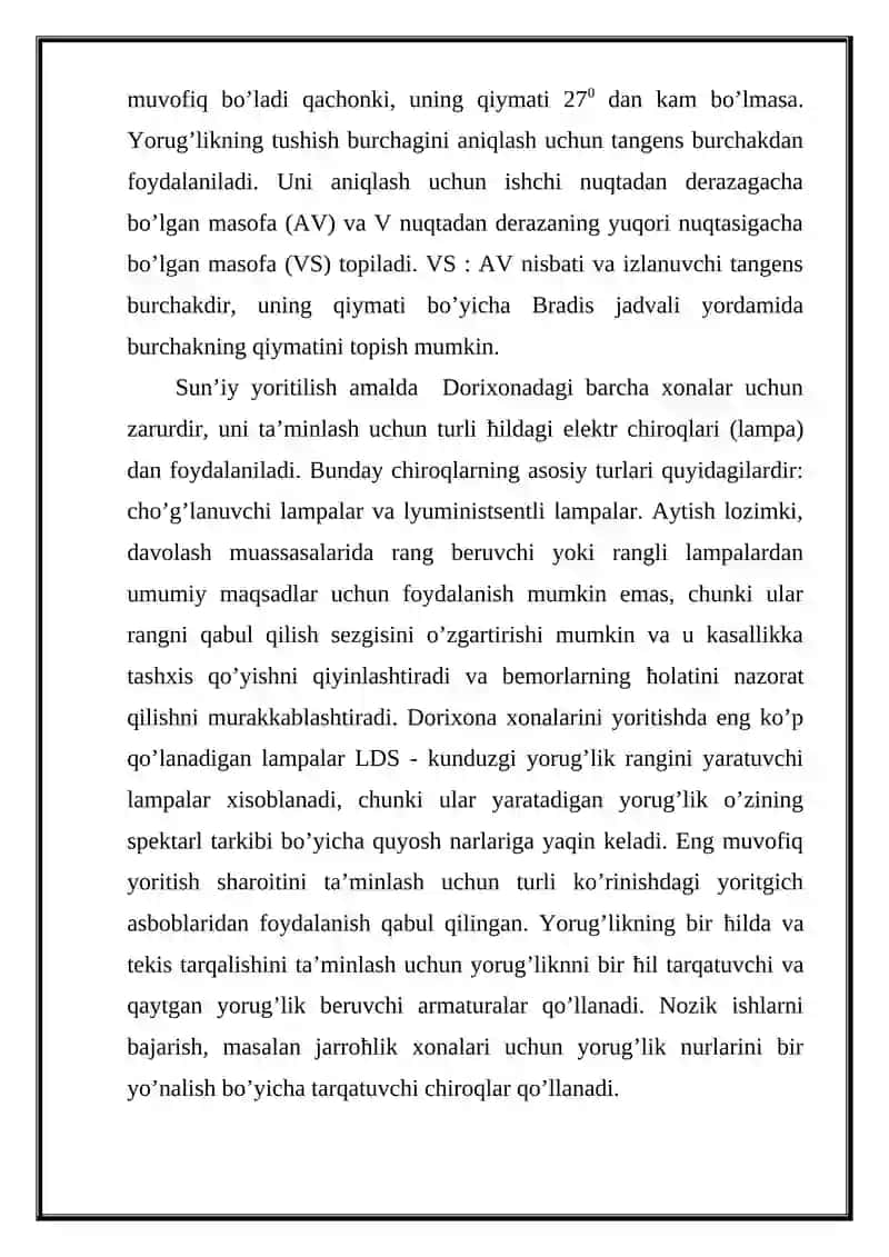 Dorixona xonalari yoritilganligi va havo almashinuvi 3