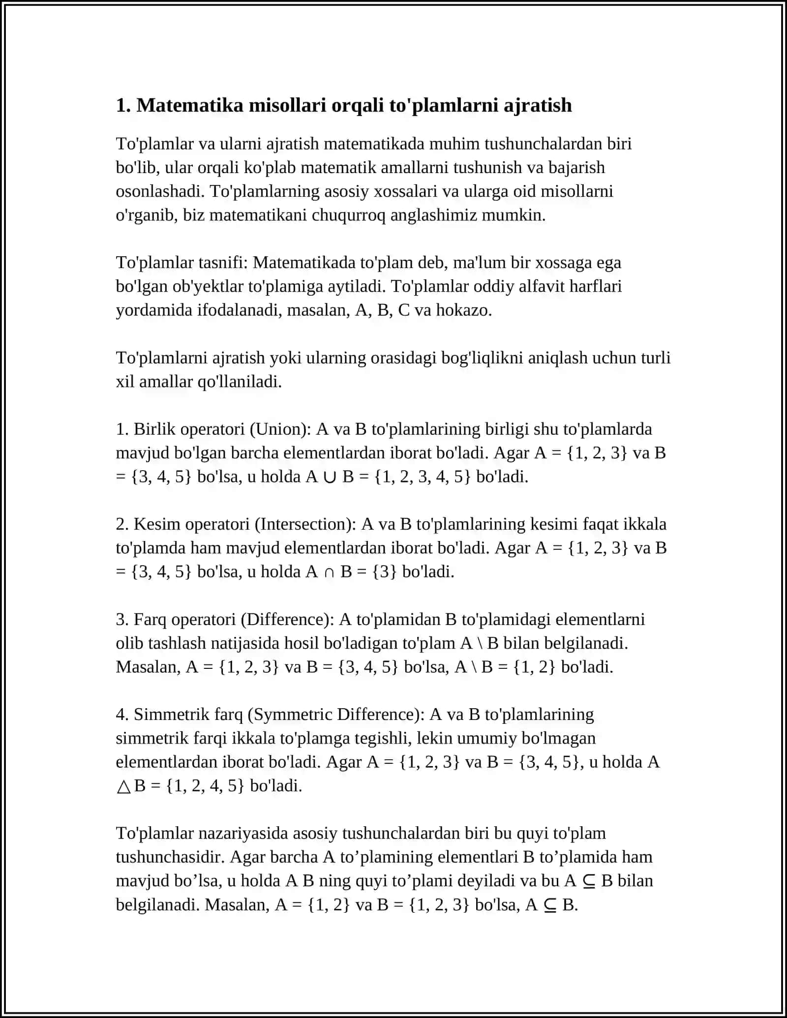 TO'PLAMLARNI SINFLARGA AJRATISHGA OID MISOLLAR 3