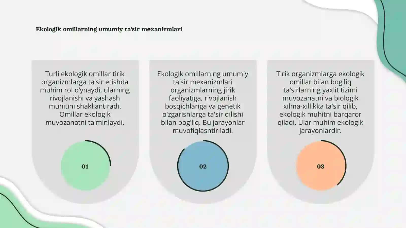 Turli ekologik omillarning tirik organzmlarga ta'sir etish mexanizmlari 3