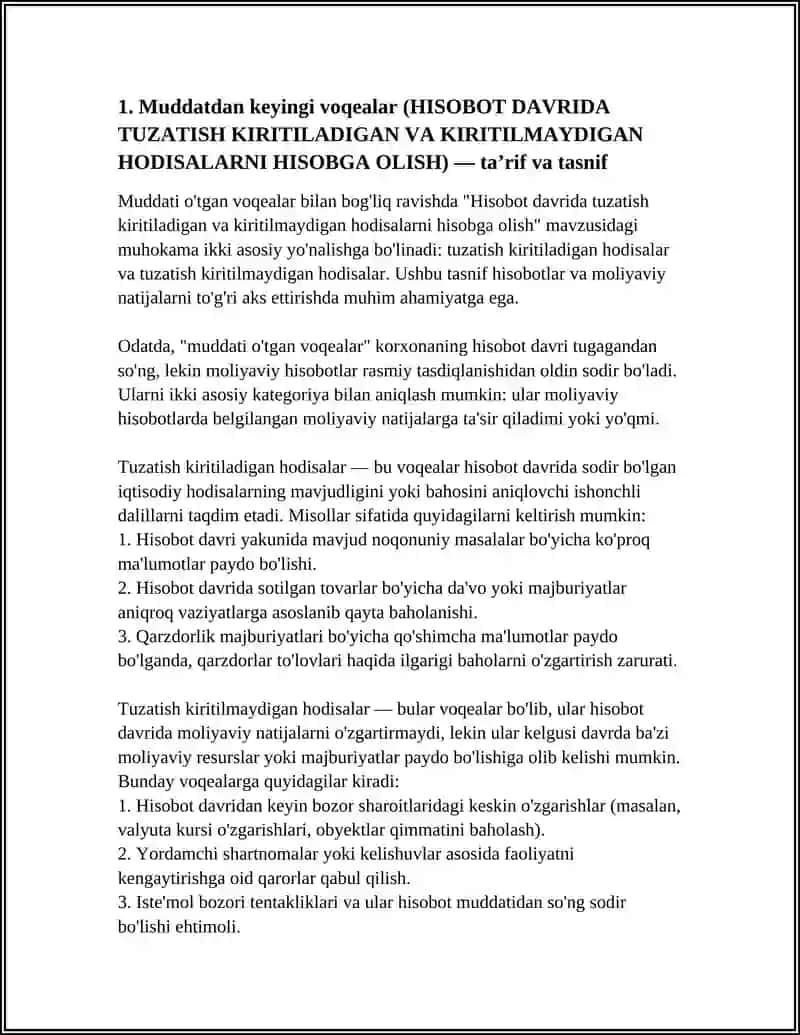 HISOBOT DAVRIDA TUZATISH KIRITILADIGAN VA KIRITILMAYDIGAN HODISALARNI HISOBGA OLISH 3