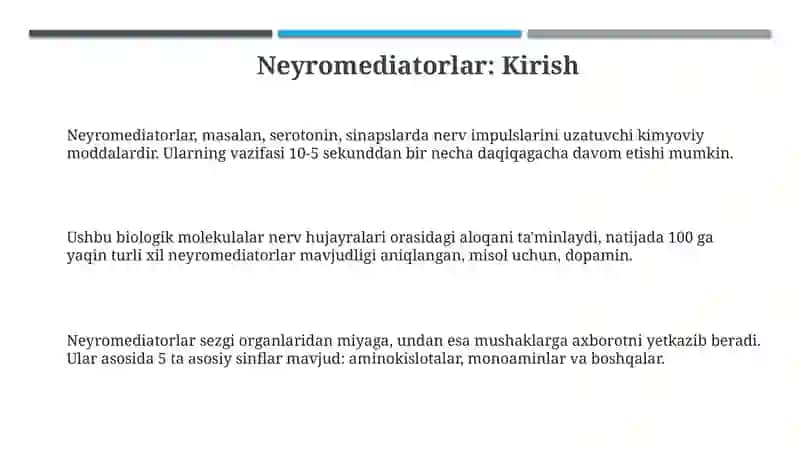 Neyromediatorlar biosintezi, ahamiyati va kasalliklari 3