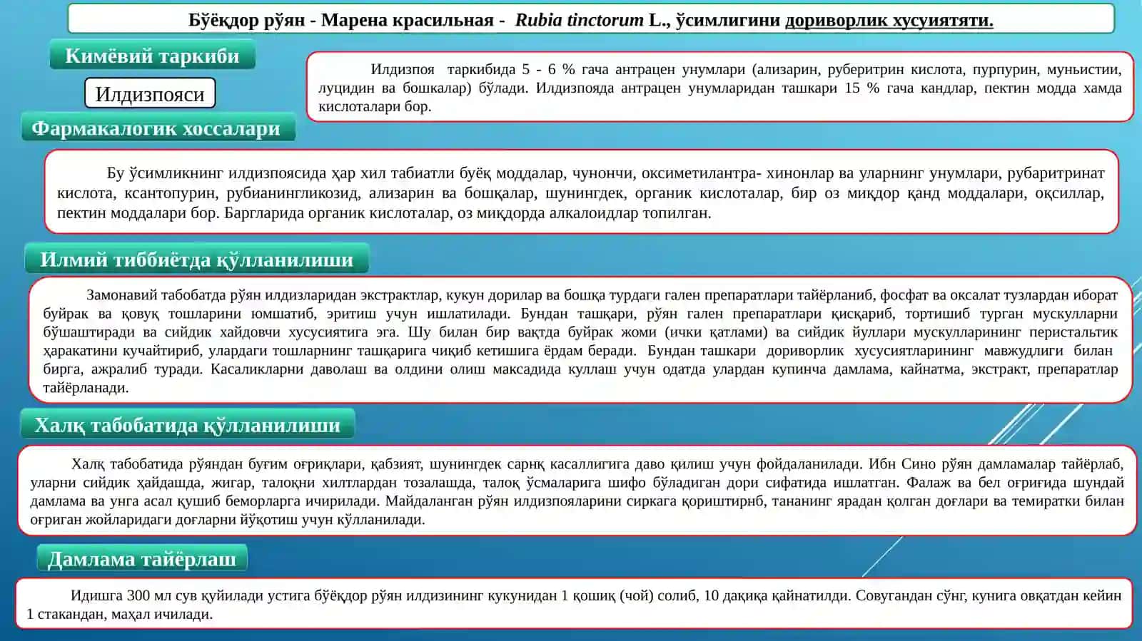 Интродуциент доривор ўсимликларни дориворлик хусусиятлари 3