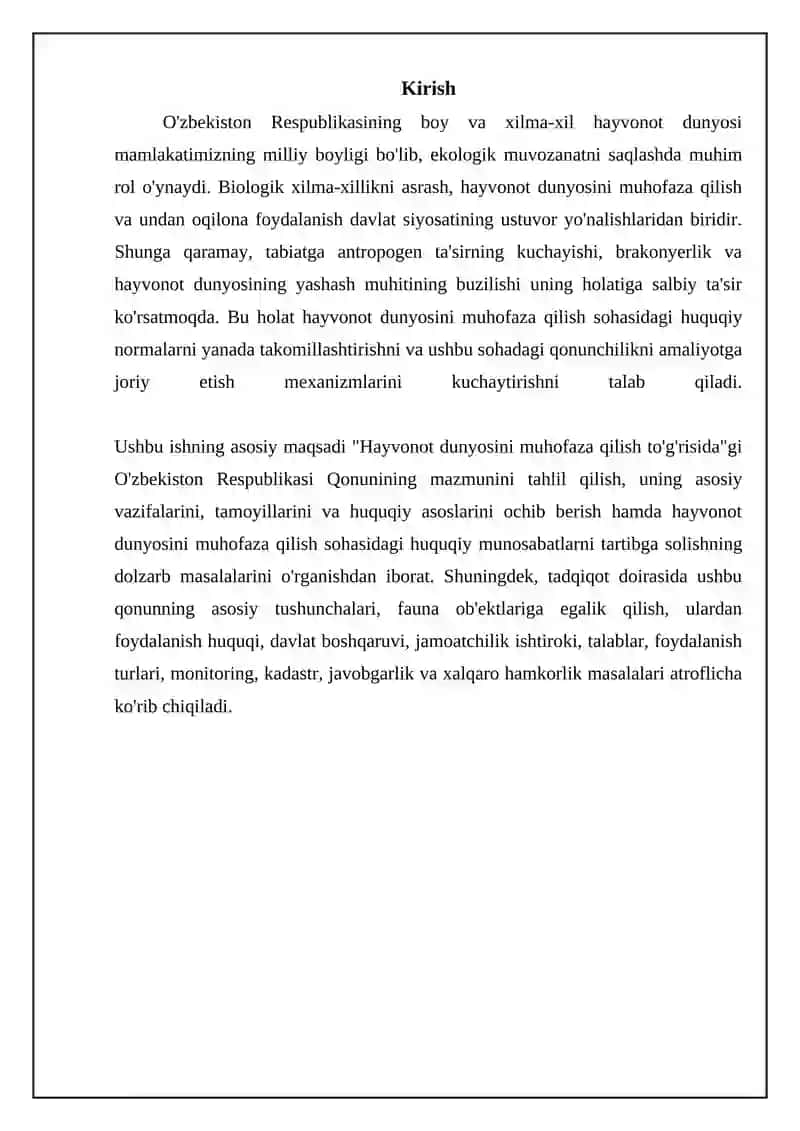 Oʻzbekiston respublikasi Hayvonot dunyosini muxofaza qilish toʻgʻrisida qonun 3