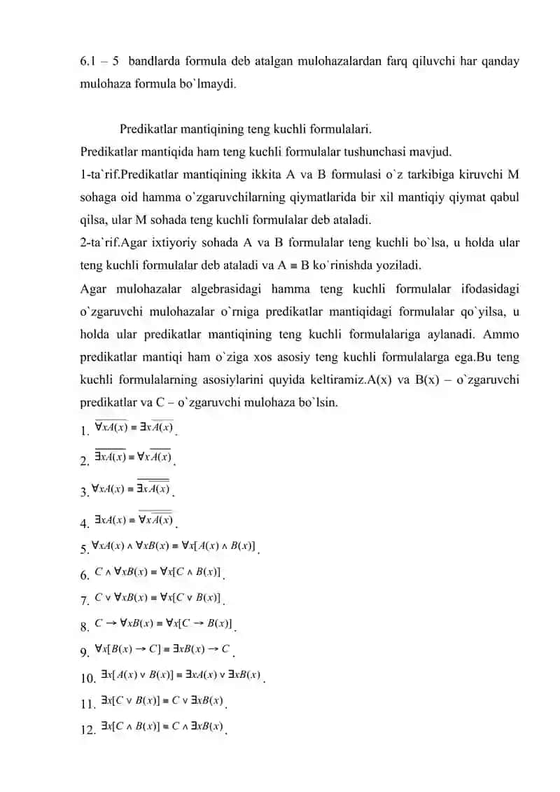 Predikat mantiqining formulasi 3