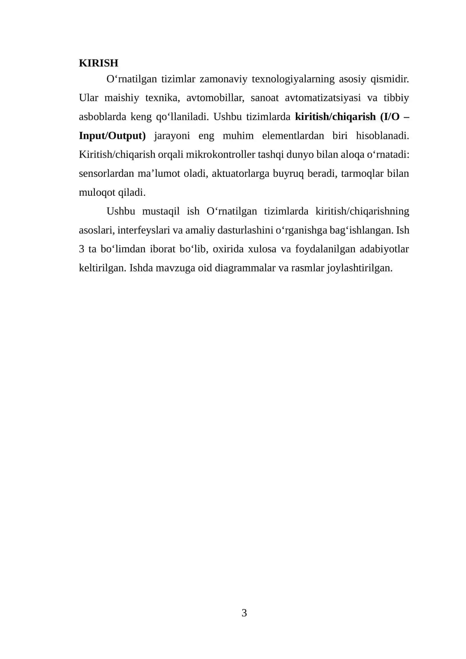 O'rnatilgan Tizimlarda Kiritish/Chiqarish 3