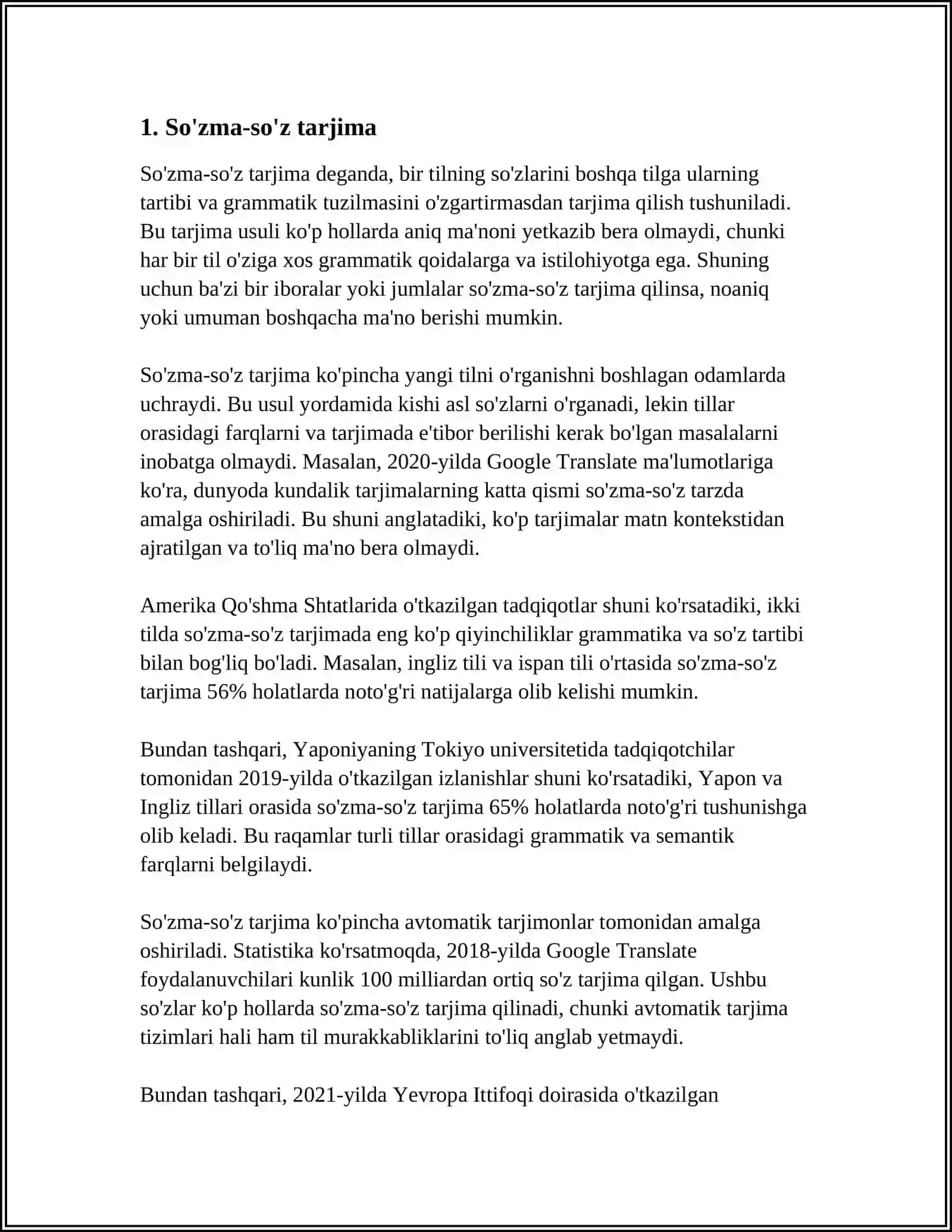 MUSTAQIL ISH Mavzu: TARJIMA TURLARI 3